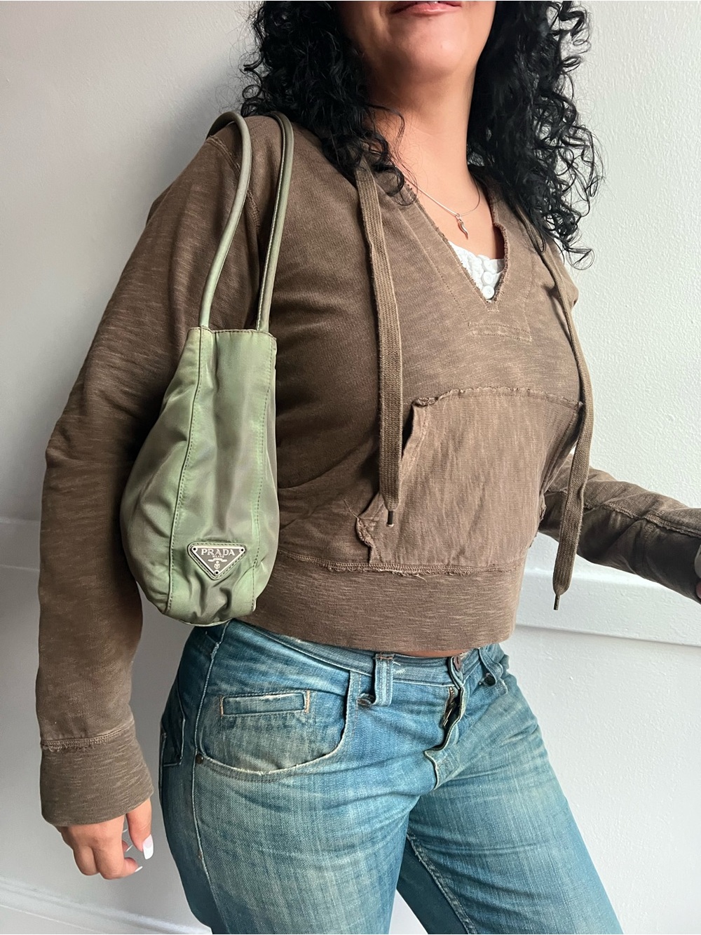 Prada Sage Green Nylon Mini Shoulder Bag